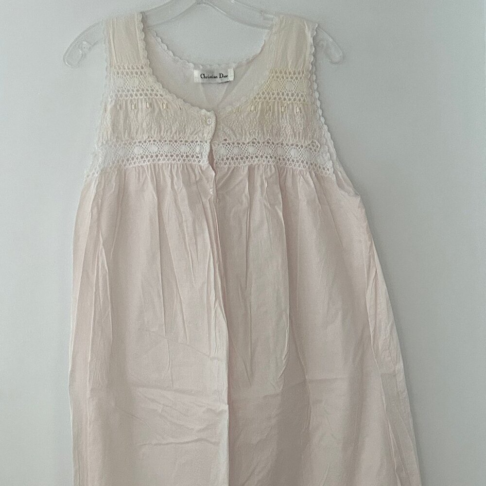 Vintage Christian Dior Pink Lace Eyelet  Cotton Gown Nightgown MINT Condition